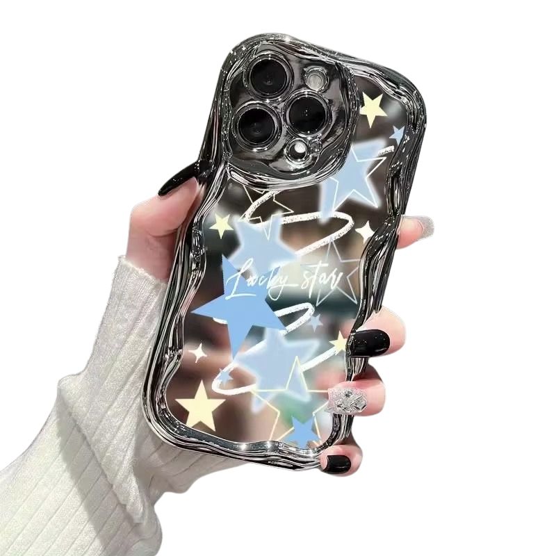 Luxury iPhone Case — Star Graffiti Gloss-Plated Cream TPU Cover with Stylish Artistic Design & Smooth Protective Finish