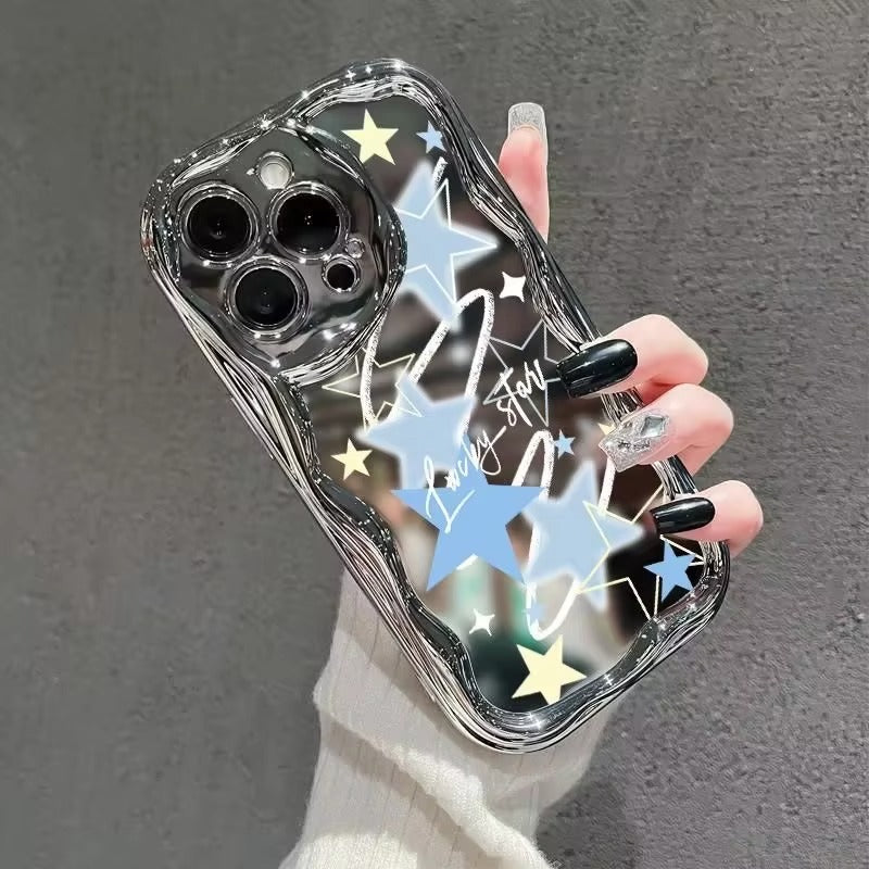Luxury iPhone Case — Star Graffiti Gloss-Plated Cream TPU Cover with Stylish Artistic Design & Smooth Protective Finish