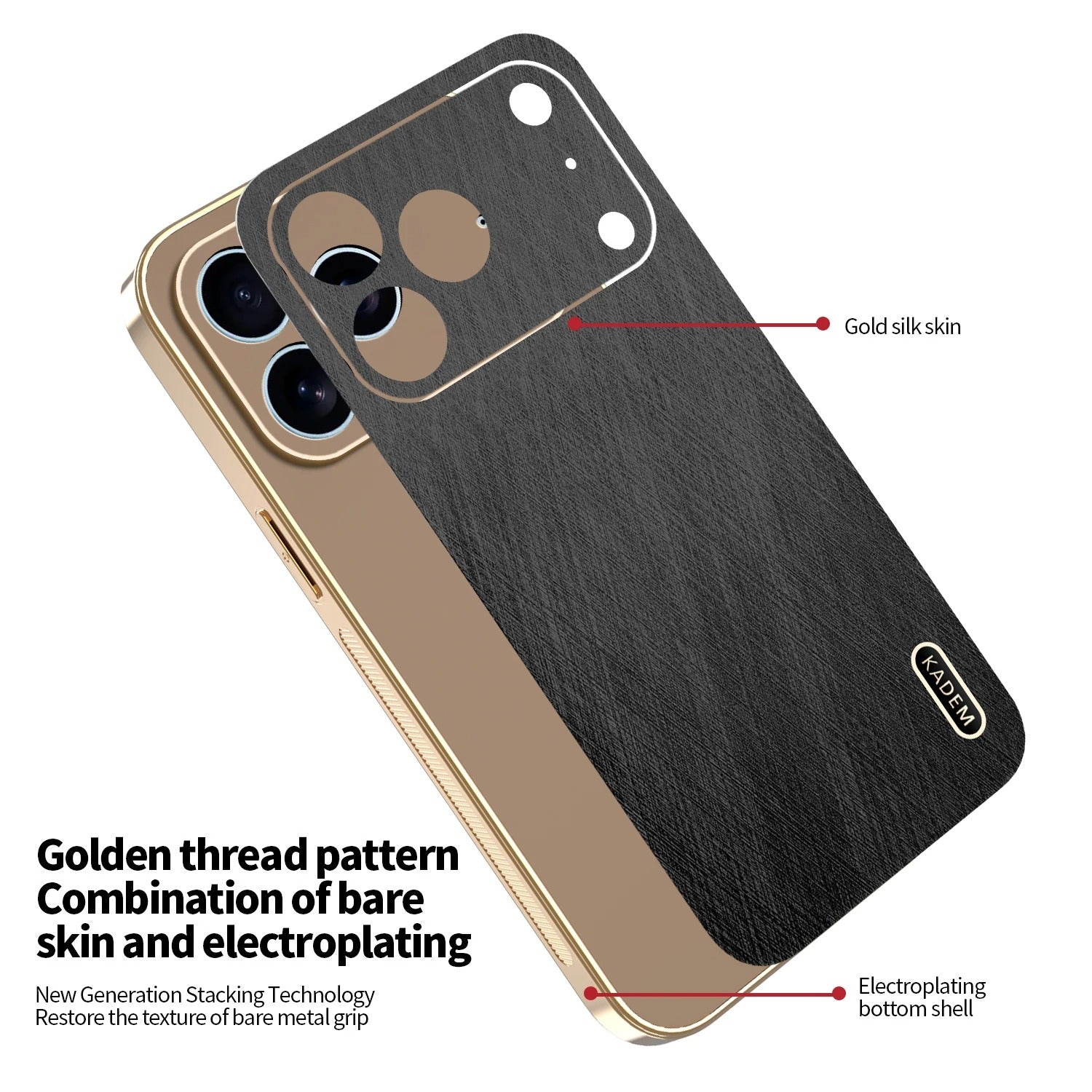 Luxury iPhone Case — Thin Electroplated Golden-Thread PU Leather Cover with Shockproof Anti-Fingerprint Anti-Scratch Protection & Lightweight Non-Slip Design