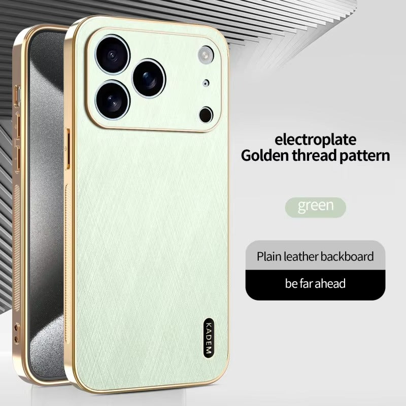 Luxury iPhone Case — Thin Electroplated Golden-Thread PU Leather Cover with Shockproof Anti-Fingerprint Anti-Scratch Protection & Lightweight Non-Slip Design