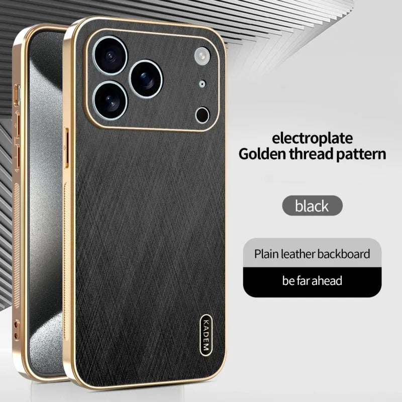 Luxury iPhone Case — Thin Electroplated Golden-Thread PU Leather Cover with Shockproof Anti-Fingerprint Anti-Scratch Protection & Lightweight Non-Slip Design