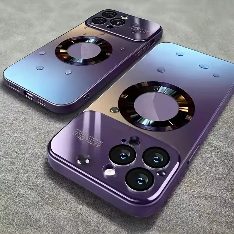 Luxury iPhone Case — Titanium-Metallic Matte MagSafe Cover with Lens Camera Protection, Shockproof PC and Silicone Design and Exposed Logo Style