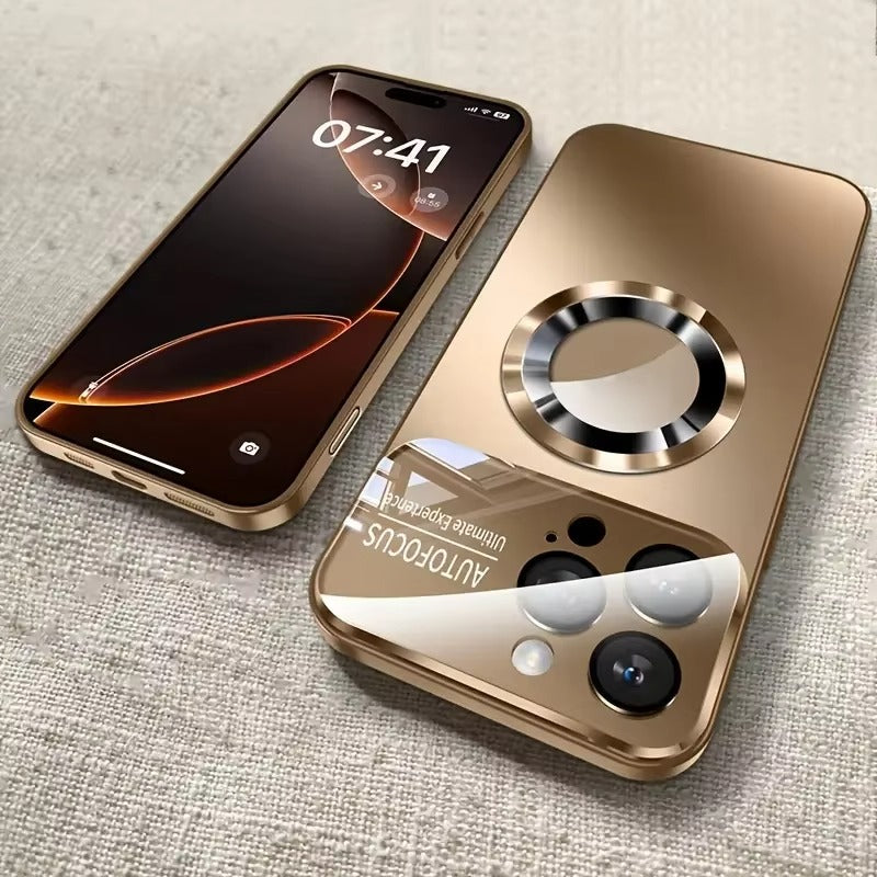 Luxury iPhone Case — Titanium-Metallic Matte MagSafe Cover with Lens Camera Protection, Shockproof PC and Silicone Design and Exposed Logo Style