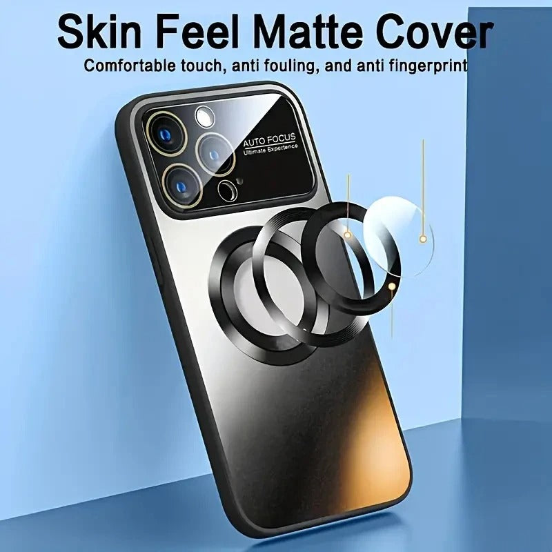 Luxury iPhone Case — Titanium-Metallic Matte MagSafe Cover with Lens Camera Protection, Shockproof PC and Silicone Design and Exposed Logo Style