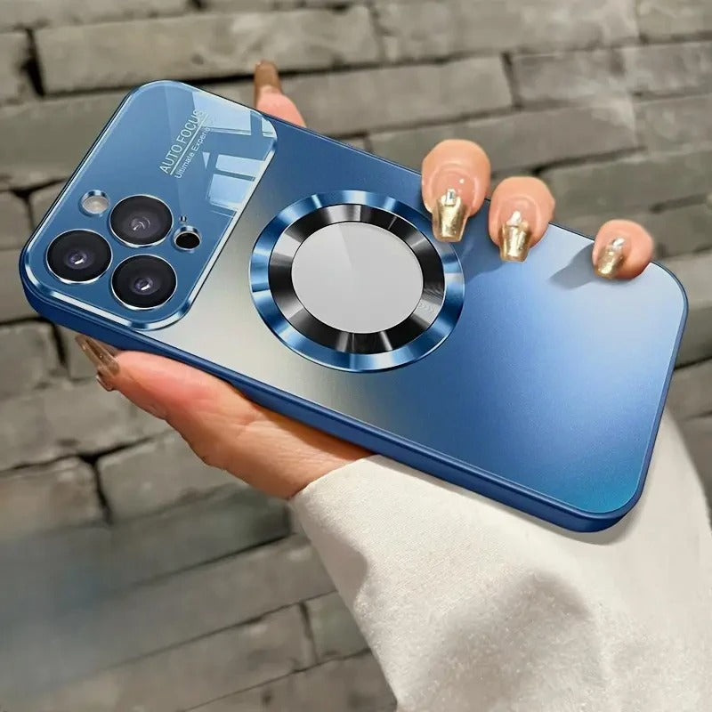 Luxury iPhone Case — Titanium-Metallic Matte MagSafe Cover with Lens Camera Protection, Shockproof PC and Silicone Design and Exposed Logo Style