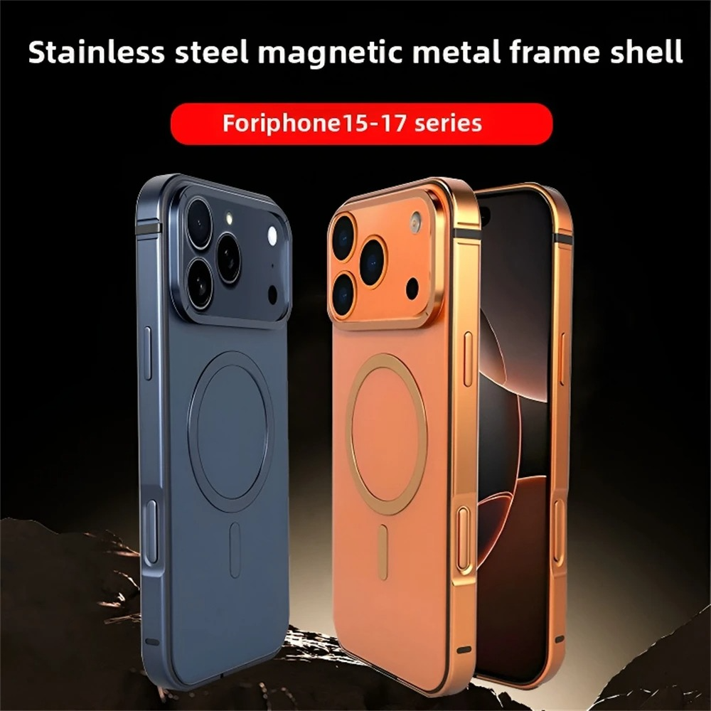 Luxury iPhone Case — Titanium Alloy Magnetic MagSafe Cover with Wireless Charging, Shockproof Aluminum Bumper and PC+TPU Back Design