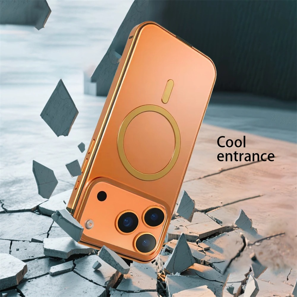 Luxury iPhone Case — Titanium Alloy Magnetic MagSafe Cover with Wireless Charging, Shockproof Aluminum Bumper and PC+TPU Back Design