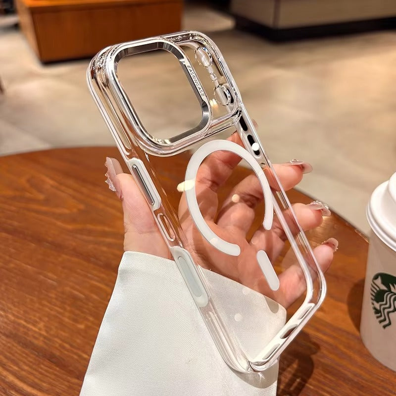 Luxury iPhone Case — Transparent Hard Acrylic MagSafe Cover with Shockproof TPU Edges, Anti-Fingerprint Anti-Scratch Dustproof Lightweight Design
