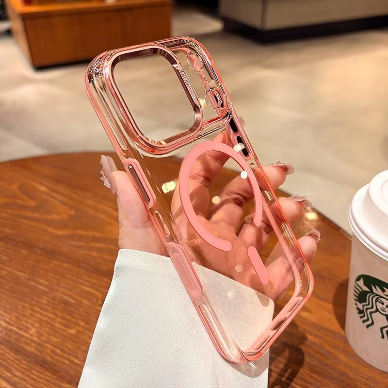 Luxury iPhone Case — Transparent Hard Acrylic MagSafe Cover with Shockproof TPU Edges, Anti-Fingerprint Anti-Scratch Dustproof Lightweight Design