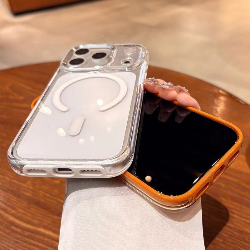 Luxury iPhone Case — Transparent Hard Acrylic MagSafe Cover with Shockproof TPU Edges, Anti-Fingerprint Anti-Scratch Dustproof Lightweight Design
