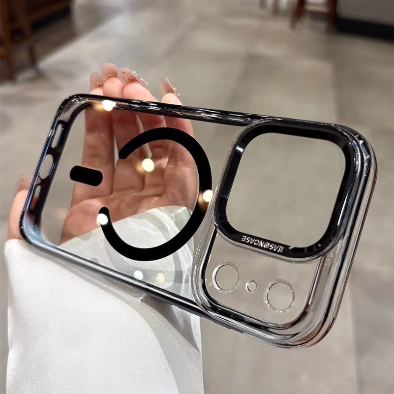 Luxury iPhone Case — Transparent Hard Acrylic MagSafe Cover with Shockproof TPU Edges, Anti-Fingerprint Anti-Scratch Dustproof Lightweight Design
