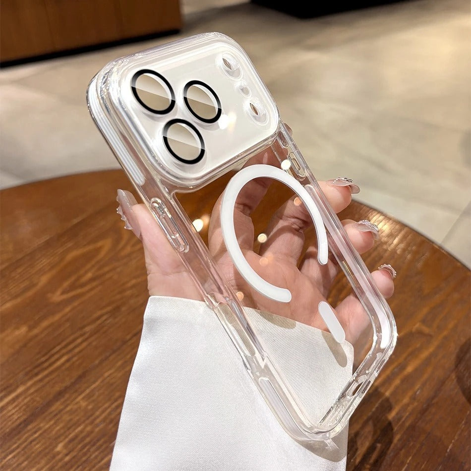 Luxury iPhone Case — Transparent MagSafe Clear PC Cover with Shockproof TPU Bumper, Anti-Fingerprint Anti-Scratch Dustproof Lightweight Design