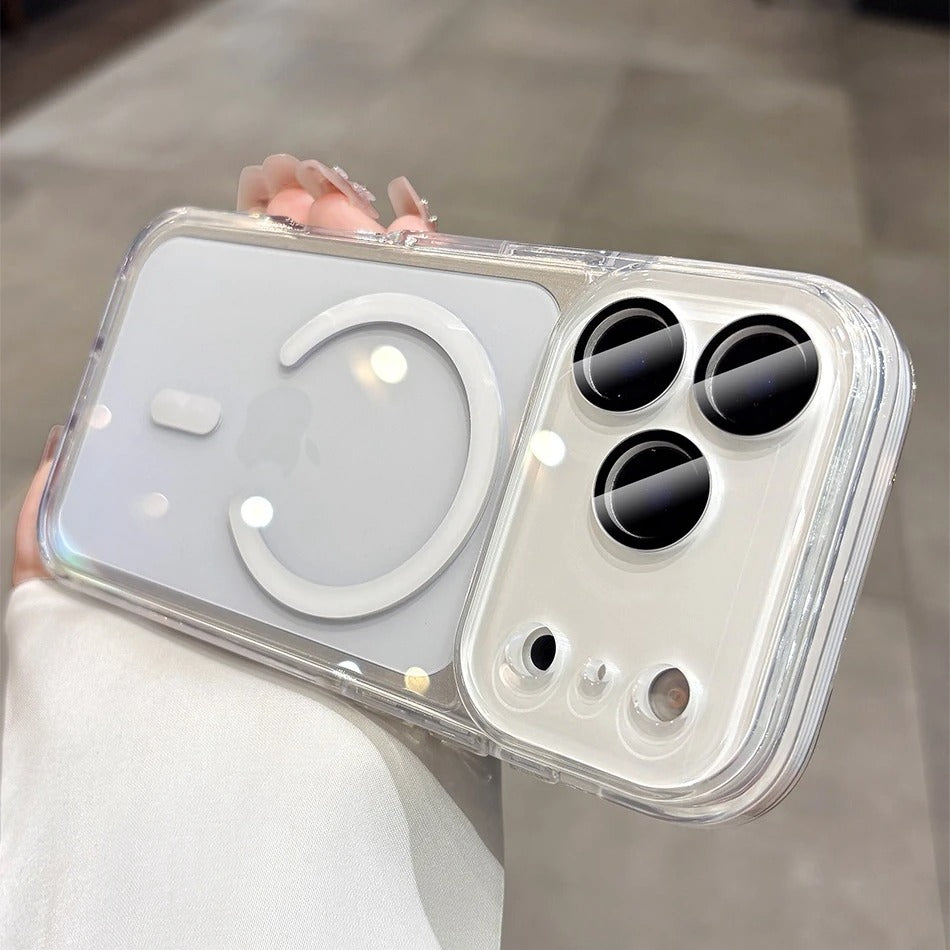 Luxury iPhone Case — Transparent MagSafe Clear PC Cover with Shockproof TPU Bumper, Anti-Fingerprint Anti-Scratch Dustproof Lightweight Design