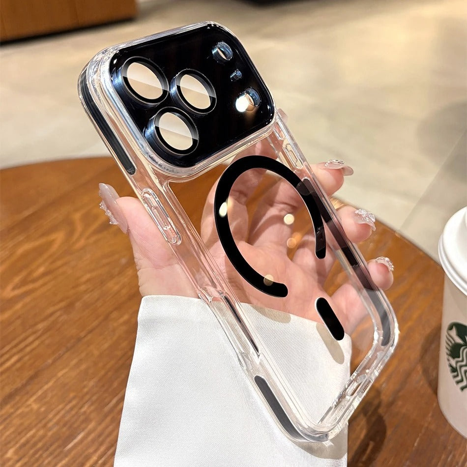 Luxury iPhone Case — Transparent MagSafe Clear PC Cover with Shockproof TPU Bumper, Anti-Fingerprint Anti-Scratch Dustproof Lightweight Design