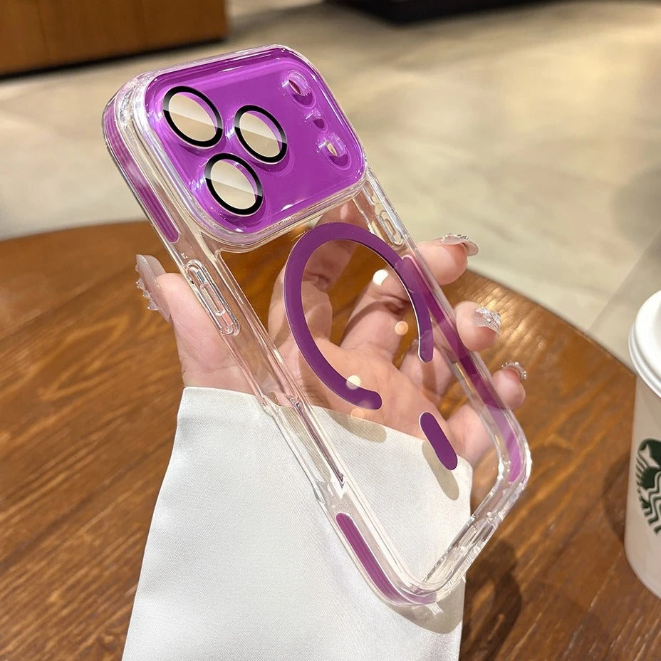 Luxury iPhone Case — Transparent MagSafe Clear PC Cover with Shockproof TPU Bumper, Anti-Fingerprint Anti-Scratch Dustproof Lightweight Design