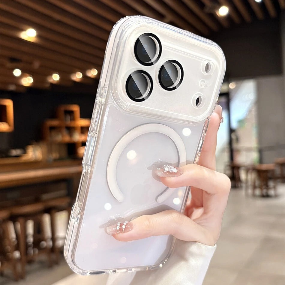 Luxury iPhone Case — Transparent MagSafe Clear PC Cover with Shockproof TPU Bumper, Anti-Fingerprint Anti-Scratch Dustproof Lightweight Design