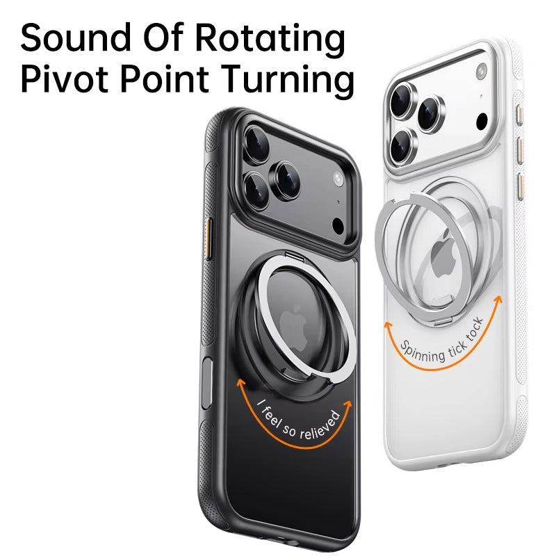 Luxury iPhone Case — Transparent MagSafe Magnetic Cover with 360° Rotating Ring Stand, Shockproof TPU+PC Protection and Kickstand Design