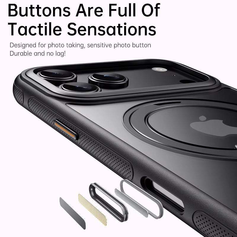 Luxury iPhone Case — Transparent MagSafe Magnetic Cover with 360° Rotating Ring Stand, Shockproof TPU+PC Protection and Kickstand Design