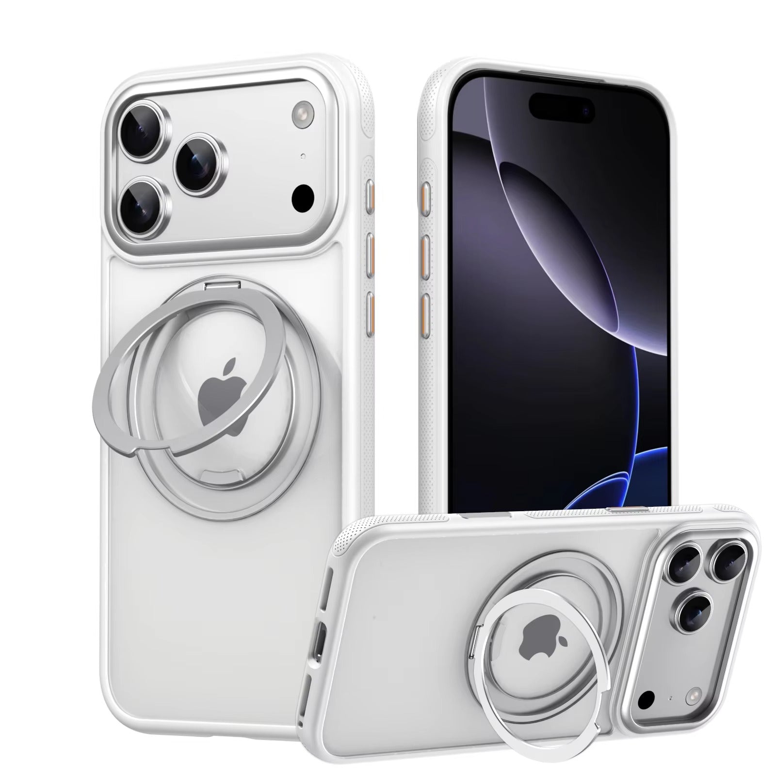 Luxury iPhone Case — Transparent MagSafe Magnetic Cover with 360° Rotating Ring Stand, Shockproof TPU+PC Protection and Kickstand Design