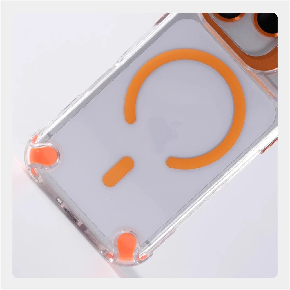 Luxury iPhone Case — Transparent Magnetic Shockproof Cover with Glass Lens Protector, Built-In Stand Holder & Full-Coverage Non-Slip Design