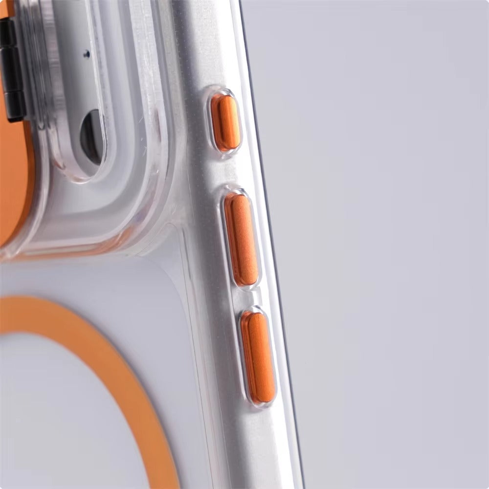 Luxury iPhone Case — Transparent Magnetic Shockproof Cover with Glass Lens Protector, Built-In Stand Holder & Full-Coverage Non-Slip Design