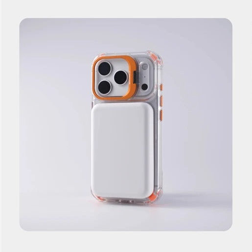 Luxury iPhone Case — Transparent Magnetic Shockproof Cover with Glass Lens Protector, Built-In Stand Holder & Full-Coverage Non-Slip Design