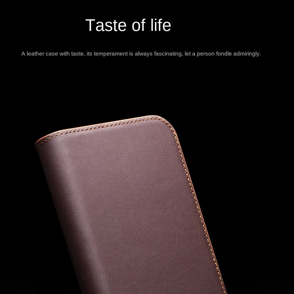 Luxury iPhone Case — Ultra-Slim Handmade Genuine Leather Wallet Flip Cover with Card Slots, Shockproof Drop Protection & Horizontal Stand Function