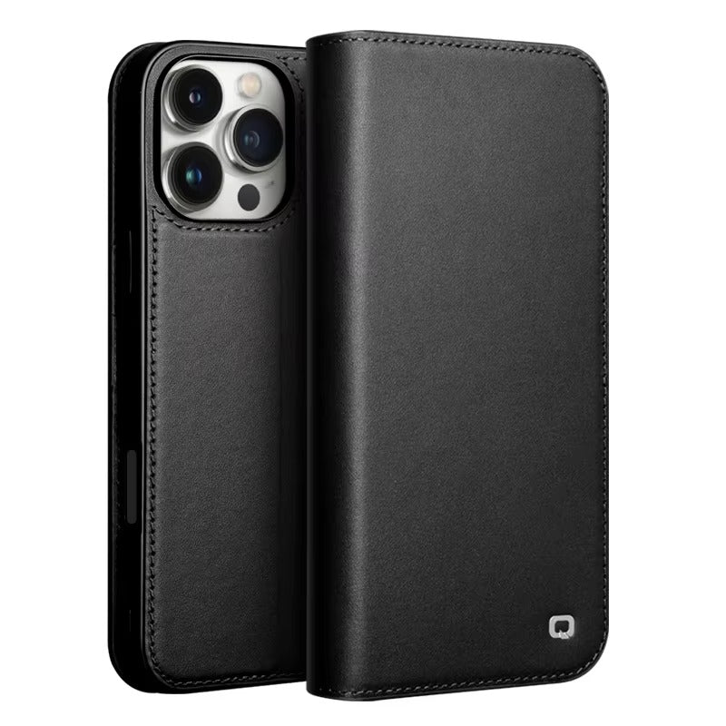Luxury iPhone Case — Ultra-Slim Handmade Genuine Leather Wallet Flip Cover with Card Slots, Shockproof Drop Protection & Horizontal Stand Function