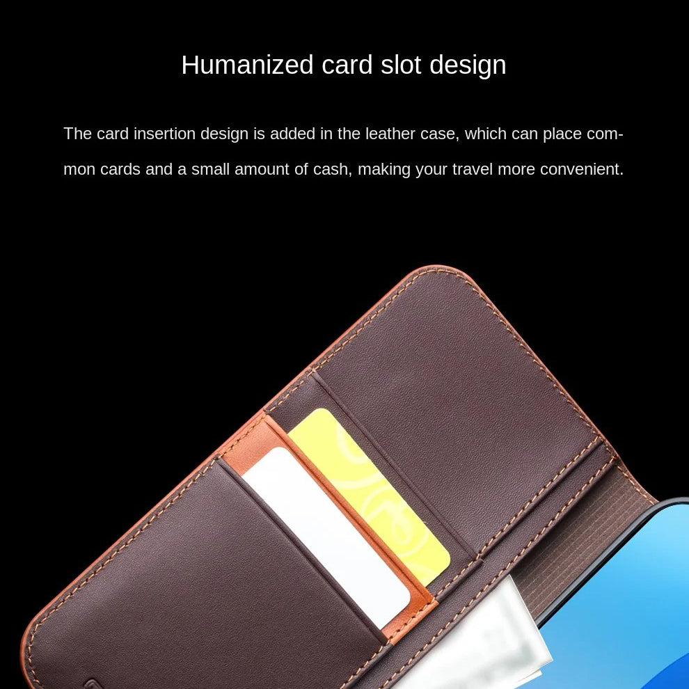 Luxury iPhone Case — Ultra-Slim Handmade Genuine Leather Wallet Flip Cover with Card Slots, Shockproof Drop Protection & Horizontal Stand Function