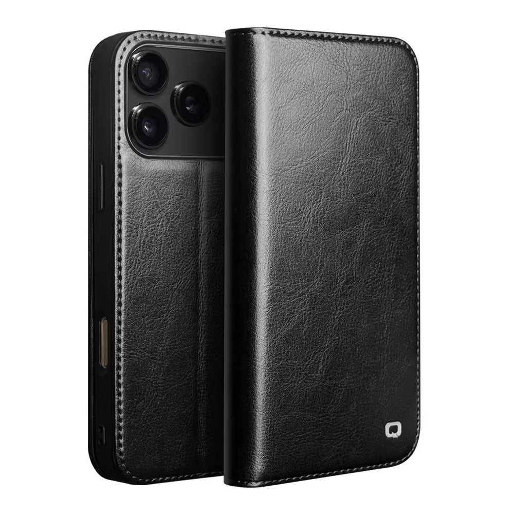 Luxury iPhone Case — Ultra-Slim Handmade Genuine Leather Wallet Flip Cover with Card Slots, Shockproof Drop Protection & Premium Cowhide Texture