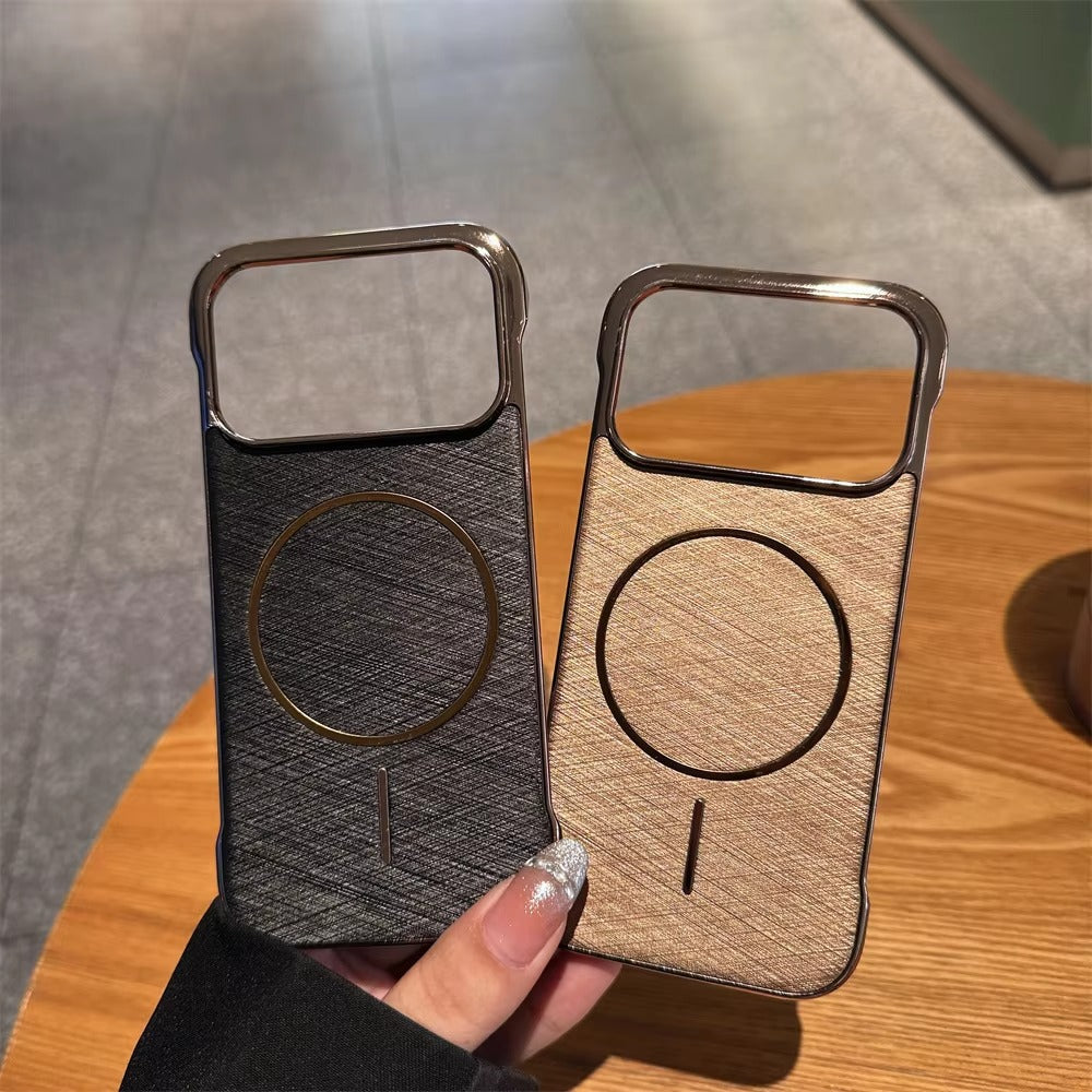 Luxury iPhone Case — Ultra-Slim Plating Frameless Gold-Wire Magnetic Cover with Shockproof Design and MagSafe Wireless-Charging Protection