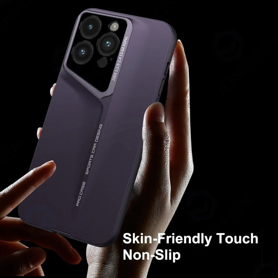 Luxury iPhone Case — Ultra-Thin Blade Titanium-Style Cover with Shockproof Lens Protection, Lightweight Non-Slip Design & Skin-Safe Fashion Finish