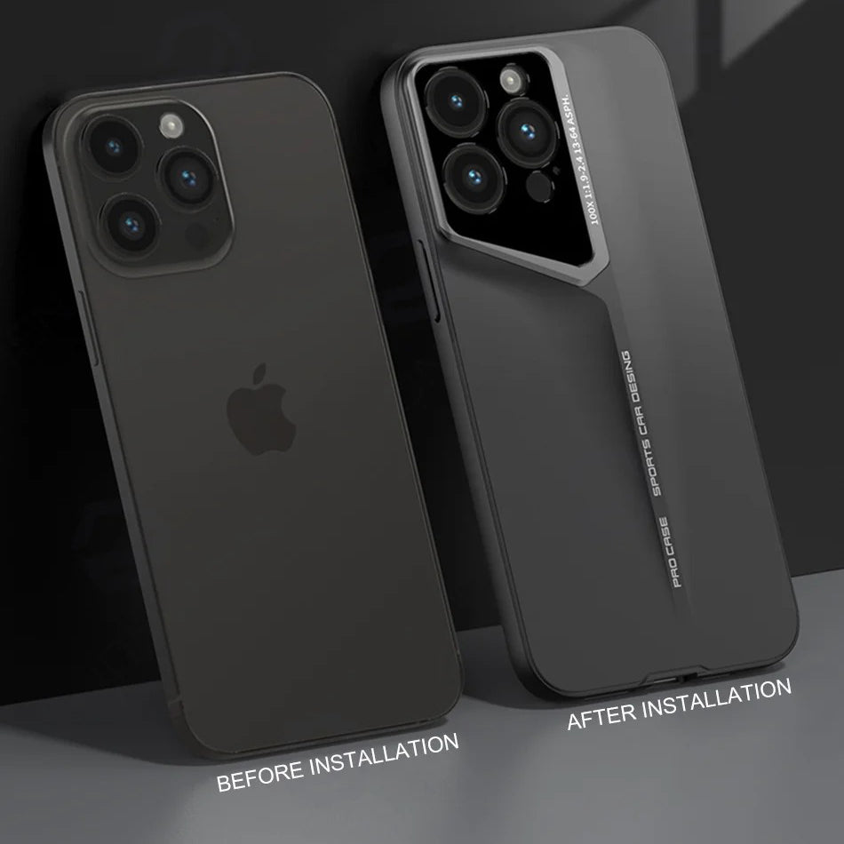 Luxury iPhone Case — Ultra-Thin Blade Titanium-Style Cover with Shockproof Lens Protection, Lightweight Non-Slip Design & Skin-Safe Fashion Finish