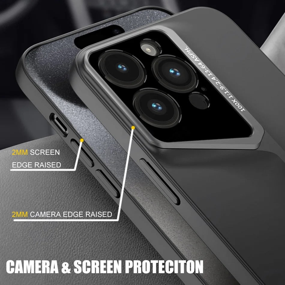 Luxury iPhone Case — Ultra-Thin Blade Titanium-Style Cover with Shockproof Lens Protection, Lightweight Non-Slip Design & Skin-Safe Fashion Finish