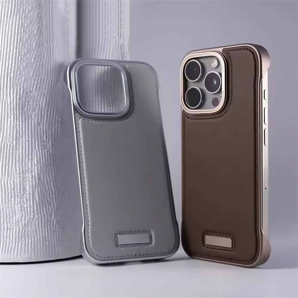 Luxury iPhone Case — Ultra-Thin Borderless PU Leather Cover with Metal Lens Frame, Magnetic Slim Shockproof Design & Non-Slip Matte Finish