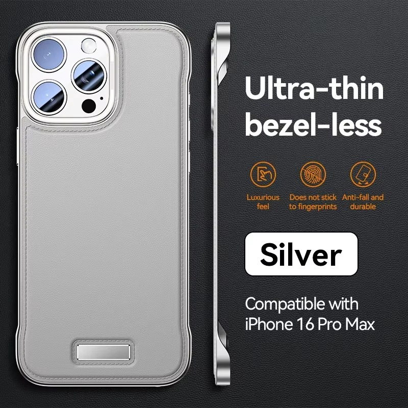 Luxury iPhone Case — Ultra-Thin Borderless PU Leather Cover with Metal Lens Frame, Magnetic Slim Shockproof Design & Non-Slip Matte Finish