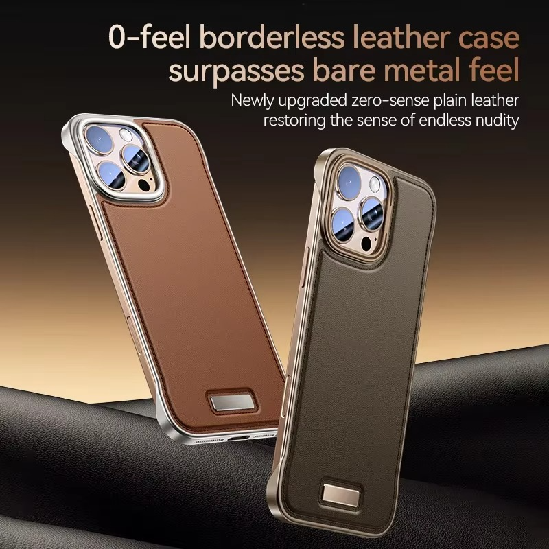 Luxury iPhone Case — Ultra-Thin Borderless PU Leather Cover with Metal Lens Frame, Magnetic Slim Shockproof Design & Non-Slip Matte Finish