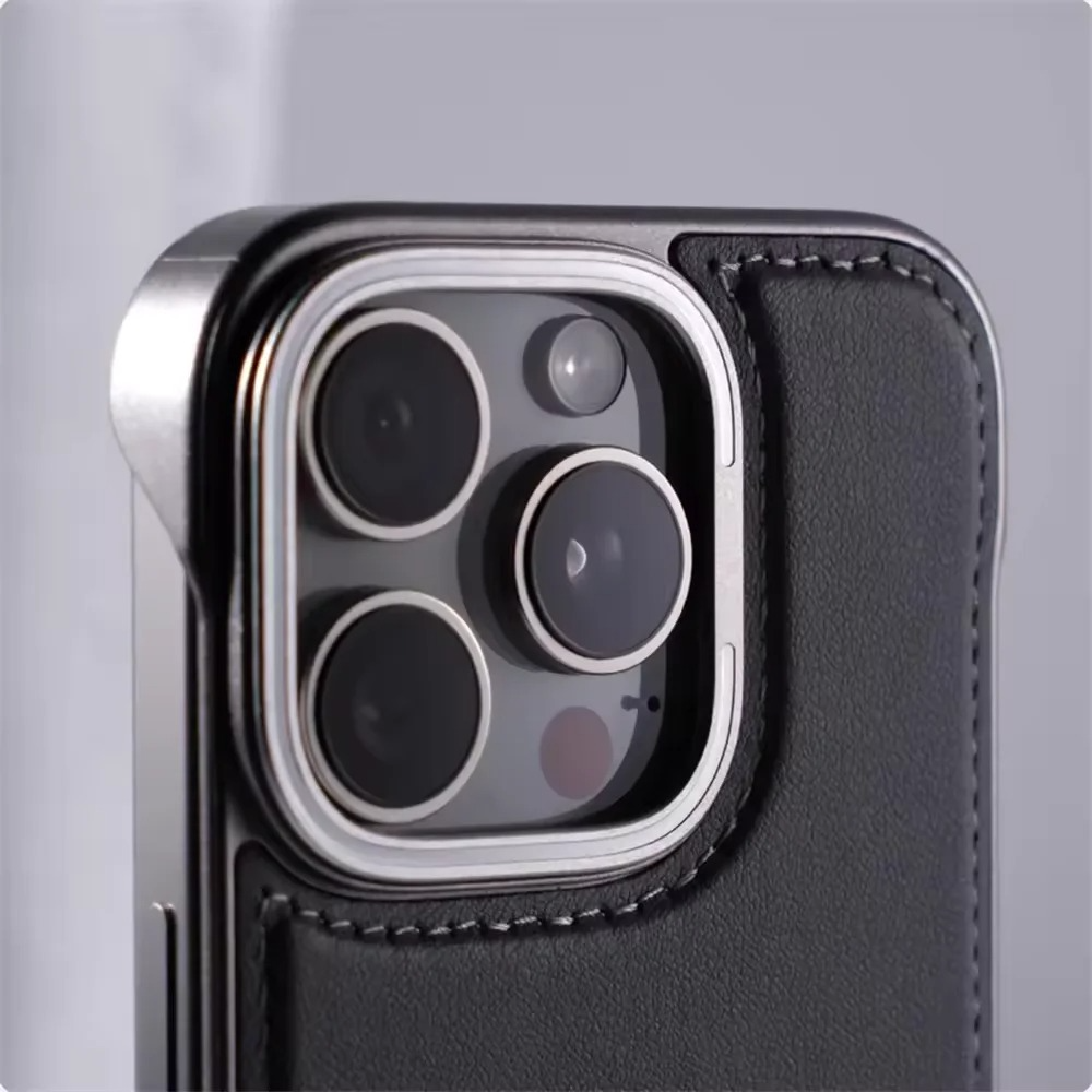 Luxury iPhone Case — Ultra-Thin Borderless PU Leather Cover with Metal Lens Frame, Magnetic Slim Shockproof Design & Non-Slip Matte Finish