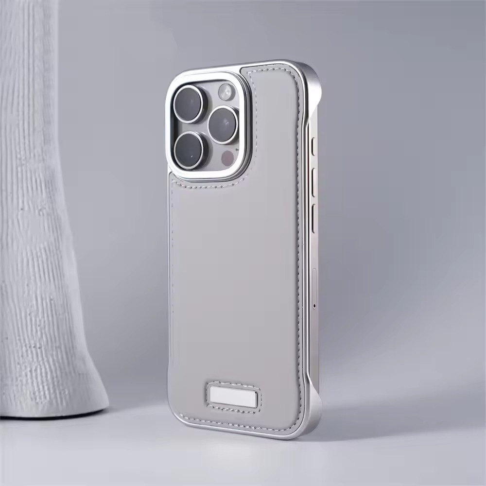 Luxury iPhone Case — Ultra-Thin Borderless PU Leather Cover with Metal Lens Frame, Magnetic Slim Shockproof Design & Non-Slip Matte Finish