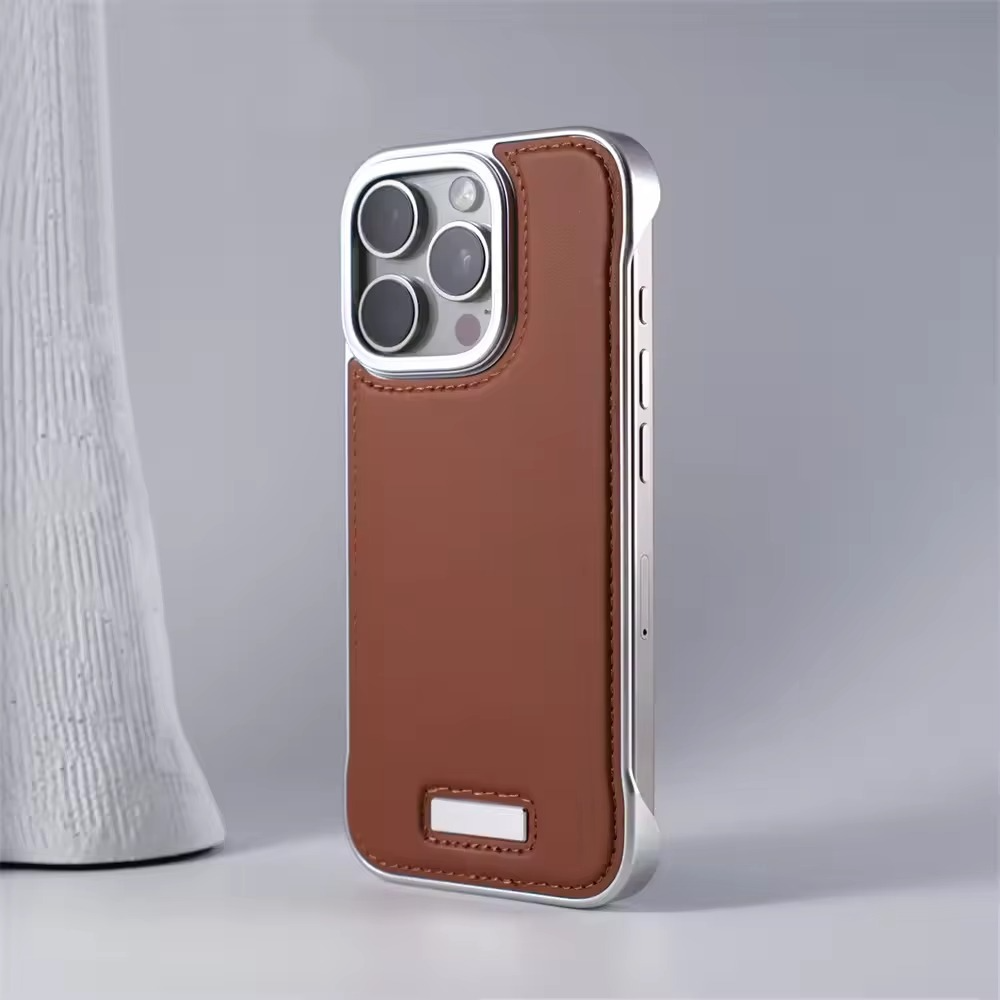 Luxury iPhone Case — Ultra-Thin Borderless PU Leather Cover with Metal Lens Frame, Magnetic Slim Shockproof Design & Non-Slip Matte Finish