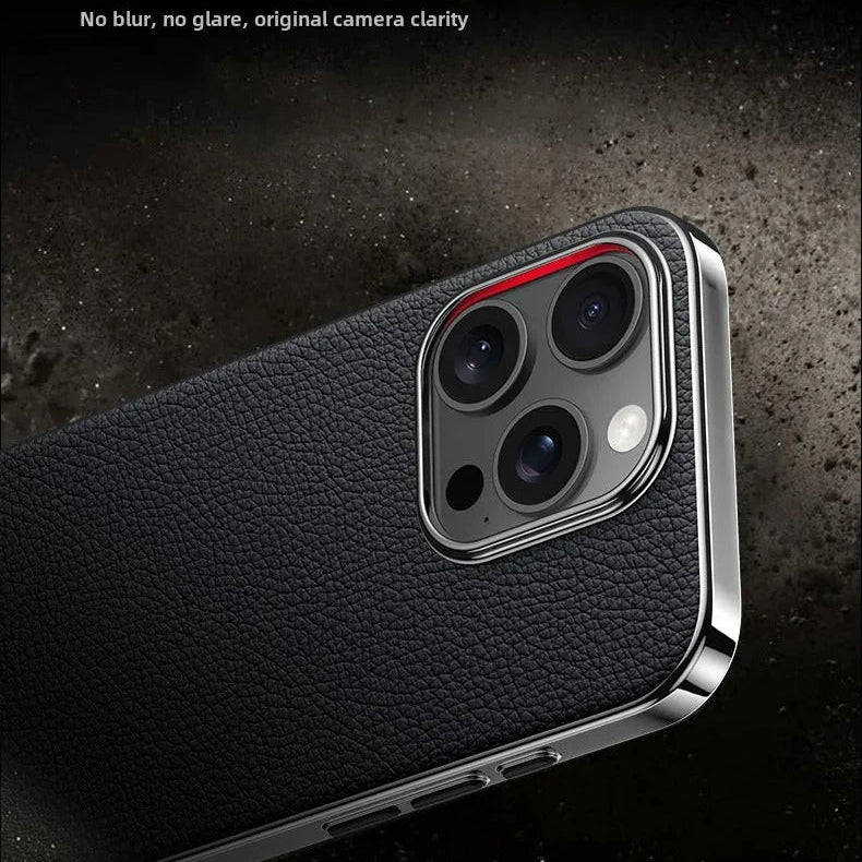 Luxury iPhone Case — Ultra-Thin Genuine Leather Hard Cover with PC+TPU Build, Dustproof Minimal Business Design & Half-Wrapped Protection