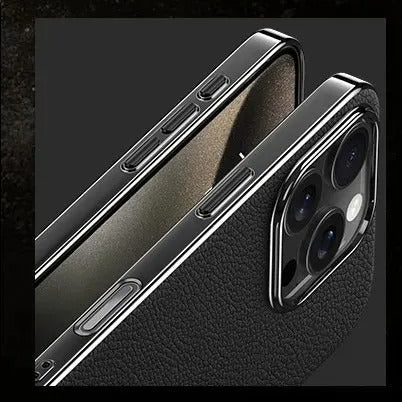 Luxury iPhone Case — Ultra-Thin Genuine Leather Hard Cover with PC+TPU Build, Dustproof Minimal Business Design & Half-Wrapped Protection