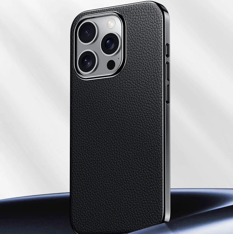 Luxury iPhone Case — Ultra-Thin Genuine Leather Hard Cover with PC+TPU Build, Dustproof Minimal Business Design & Half-Wrapped Protection