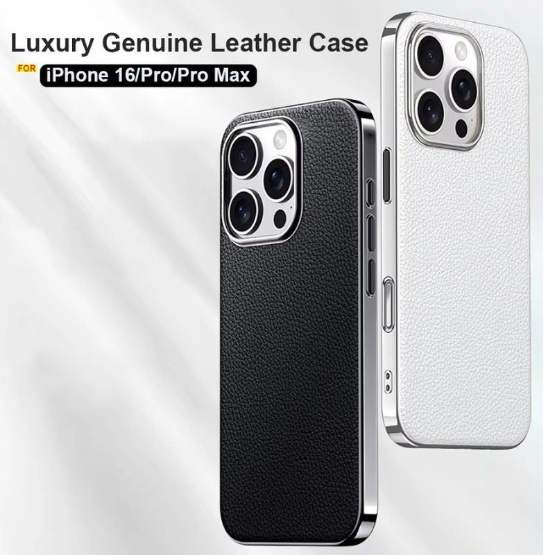 Luxury iPhone Case — Ultra-Thin Genuine Leather Hard Cover with PC+TPU Build, Dustproof Minimal Business Design & Half-Wrapped Protection