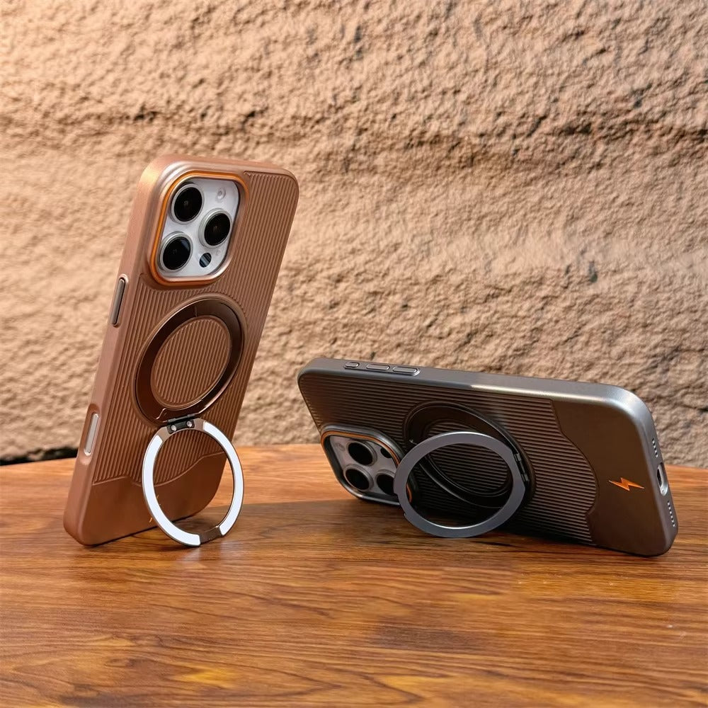 Luxury iPhone Case — Ultra-Thin Matte Magnetic Cover with 360° Rotating Metal Car Holder Stand and Shockproof Protective Design