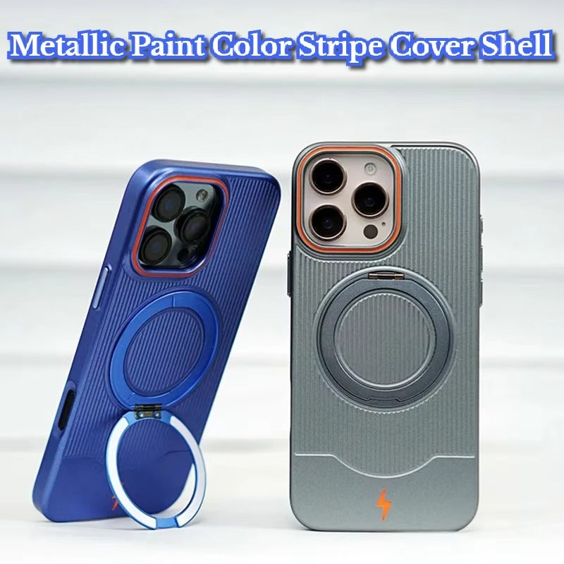 Luxury iPhone Case — Ultra-Thin Matte Magnetic Cover with 360° Rotating Metal Car Holder Stand and Shockproof Protective Design
