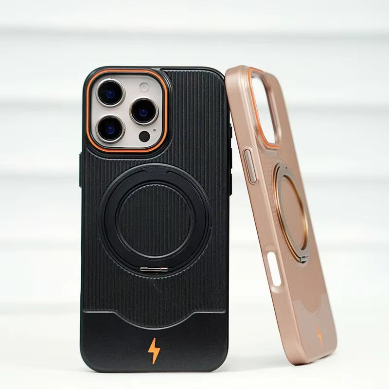 Luxury iPhone Case — Ultra-Thin Matte Magnetic Cover with 360° Rotating Metal Car Holder Stand and Shockproof Protective Design