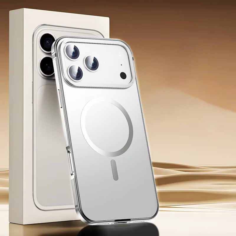 Luxury iPhone Case — Ultra-Thin Metal Alloy Bezel with Frosted Magnetic Back Cover, Shockproof PC+TPU Protective Design