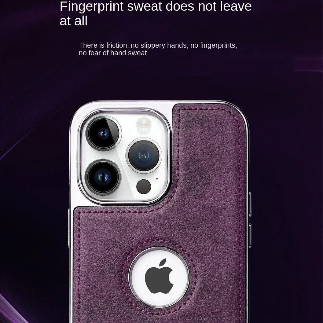 Luxury iPhone Case — Ultra-Thin PU Leather Cover with Invisible Fold Kickstand, Electroplated Bezel, Anti-Fingerprint Anti-Scratch Dustproof Non-Slip Design