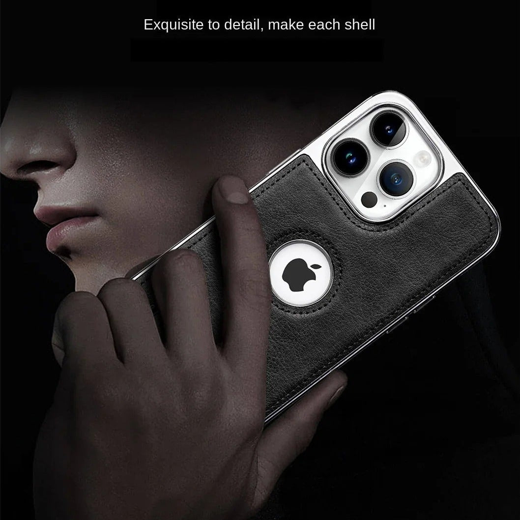 Luxury iPhone Case — Ultra-Thin PU Leather Cover with Invisible Fold Kickstand, Electroplated Bezel, Anti-Fingerprint Anti-Scratch Dustproof Non-Slip Design